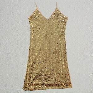 Nude gold sequin tank dress V neck, going out clubwear night out